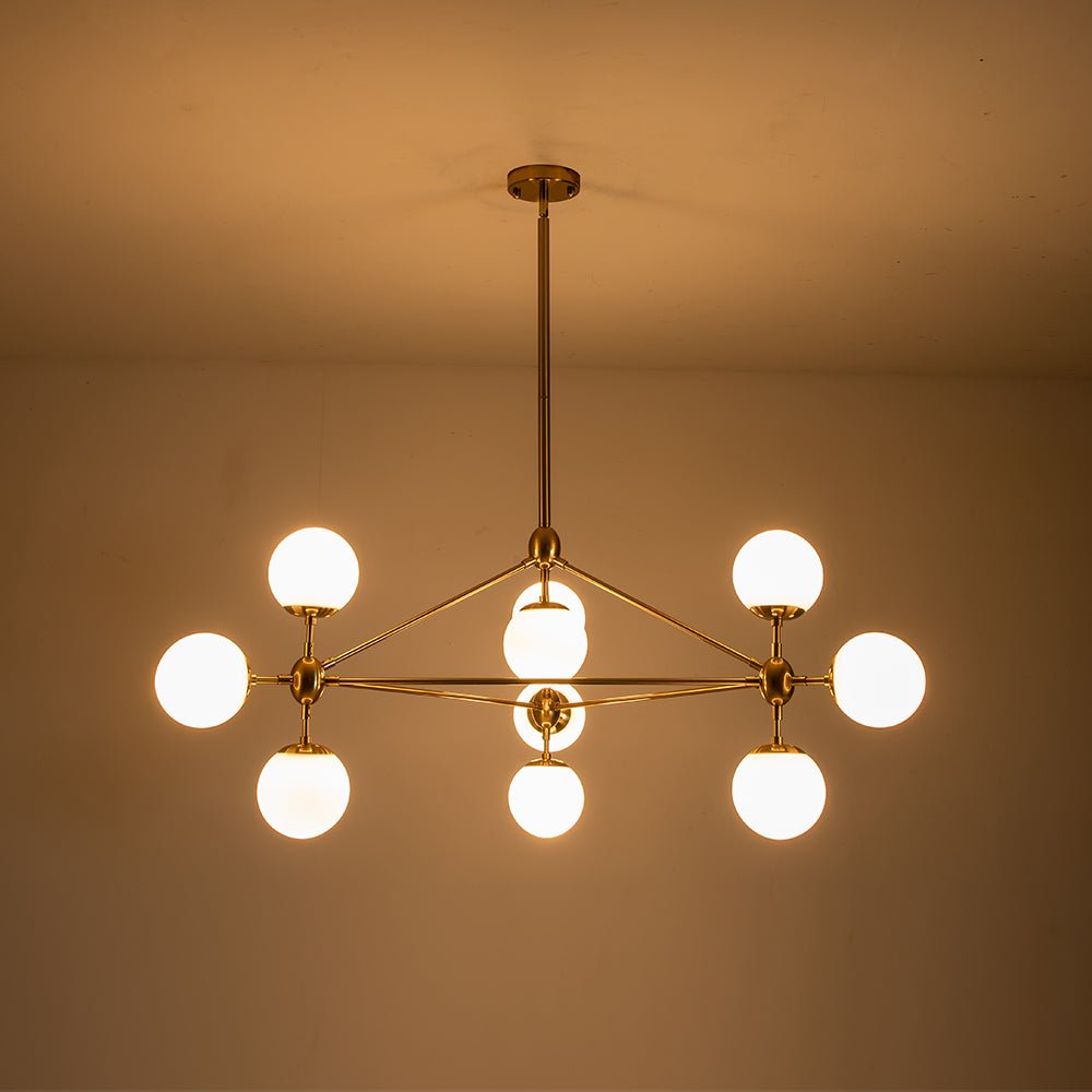 Pendantlightie-Contemporary 10-Light Frosted Glass Kitchen Island Chandelier-Chandeliers-Black-