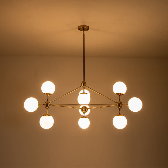 Pendantlightie-Contemporary 10-Light Frosted Glass Kitchen Island Chandelier-Chandeliers-Black-