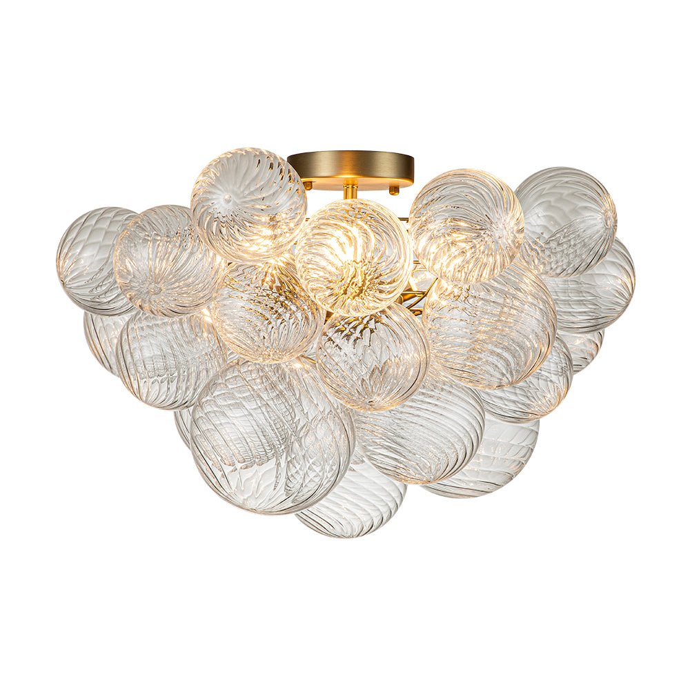 Pendantlightie-Contemporary 3-Light Ribbed Bubble Semi Flush Ceiling Light-Semi Flush Mount-Nickel-