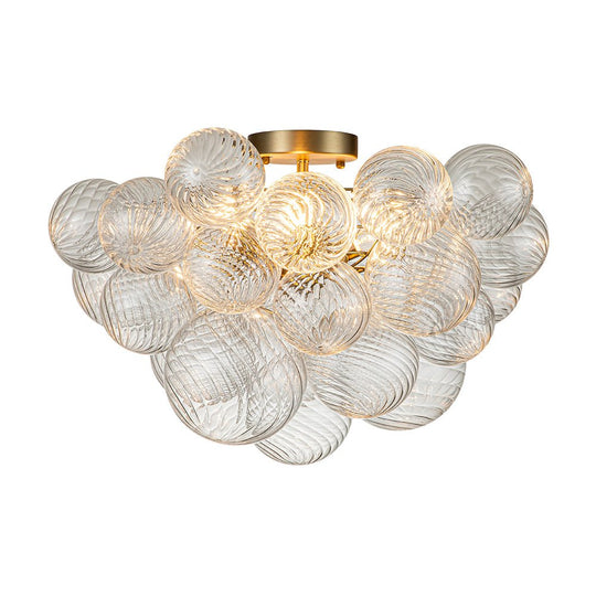 Pendantlightie-Contemporary 3-Light Ribbed Bubble Semi Flush Ceiling Light-Semi Flush Mount-Nickel-