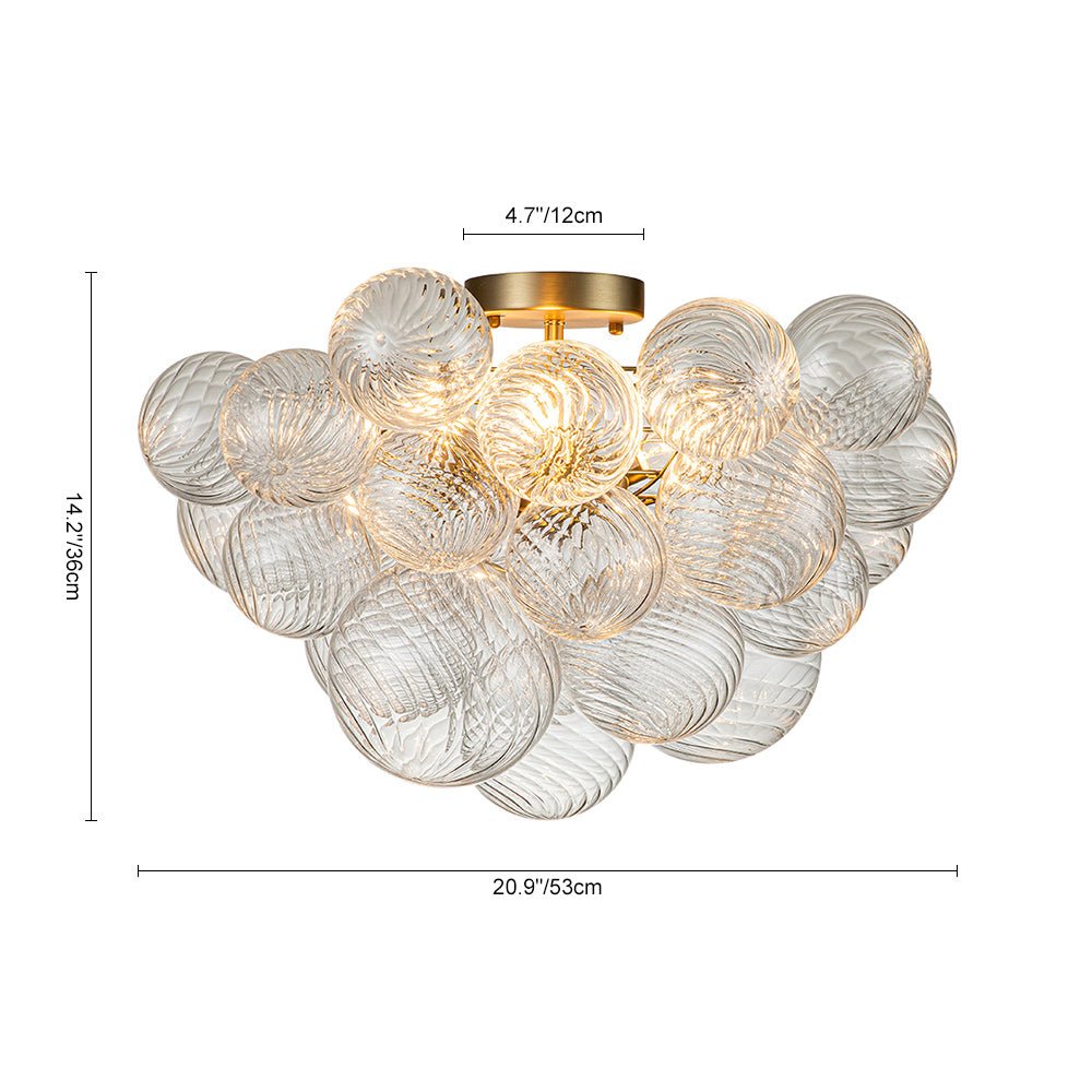 Pendantlightie-Contemporary 3-Light Ribbed Bubble Semi Flush Ceiling Light-Semi Flush Mount-Nickel-
