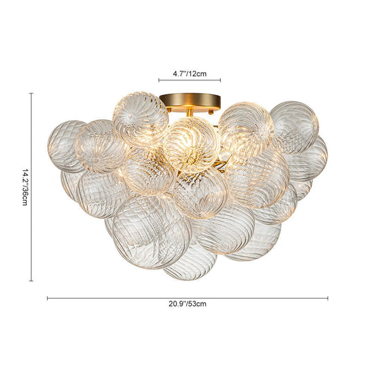 Pendantlightie-Contemporary 3-Light Ribbed Bubble Semi Flush Ceiling Light-Semi Flush Mount-Nickel-
