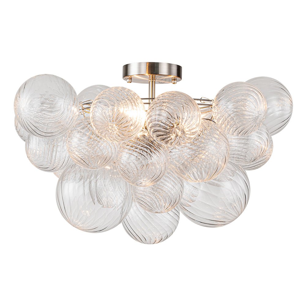 Pendantlightie-Contemporary 3-Light Ribbed Bubble Semi Flush Ceiling Light-Semi Flush Mount-Nickel-