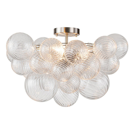 Pendantlightie-Contemporary 3-Light Ribbed Bubble Semi Flush Ceiling Light-Semi Flush Mount-Nickel-