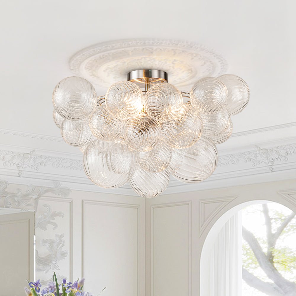 Pendantlightie-Contemporary 3-Light Ribbed Bubble Semi Flush Ceiling Light-Semi Flush Mount-Nickel-