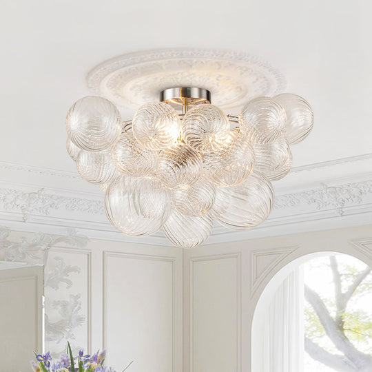 Pendantlightie-Contemporary 3-Light Ribbed Bubble Semi Flush Ceiling Light-Semi Flush Mount-Nickel-