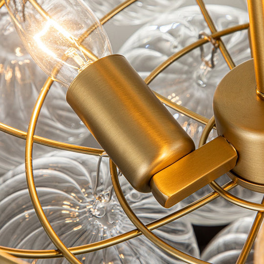 Pendantlightie-Contemporary 3-Light Ribbed Bubble Semi Flush Ceiling Light-Semi Flush Mount-Nickel-