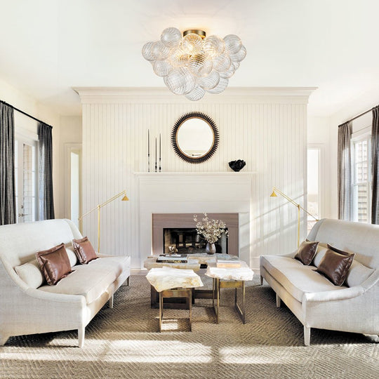 Pendantlightie-Contemporary 3-Light Ribbed Bubble Semi Flush Ceiling Light-Semi Flush Mount-Nickel-