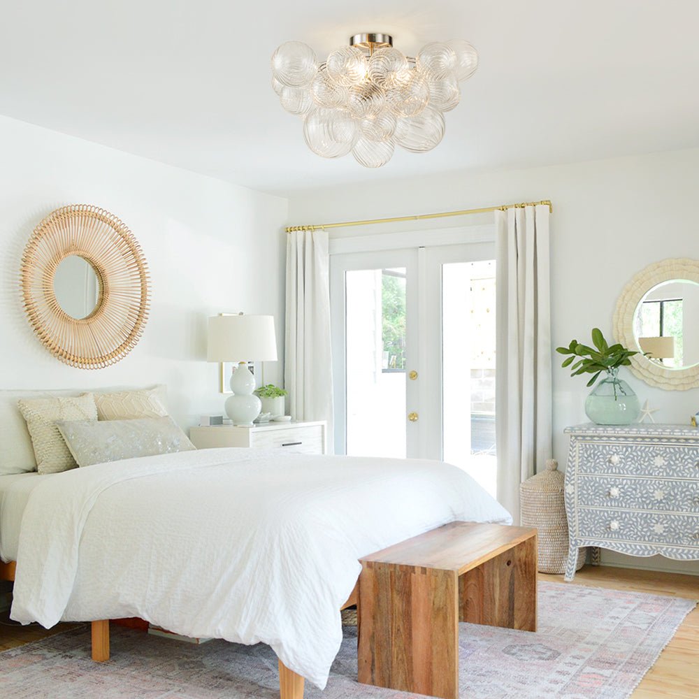 Pendantlightie-Contemporary 3-Light Ribbed Bubble Semi Flush Ceiling Light-Semi Flush Mount-Nickel-