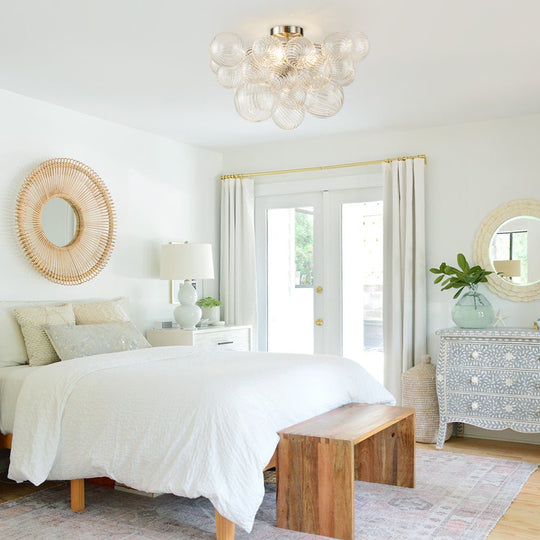 Pendantlightie-Contemporary 3-Light Ribbed Bubble Semi Flush Ceiling Light-Semi Flush Mount-Nickel-