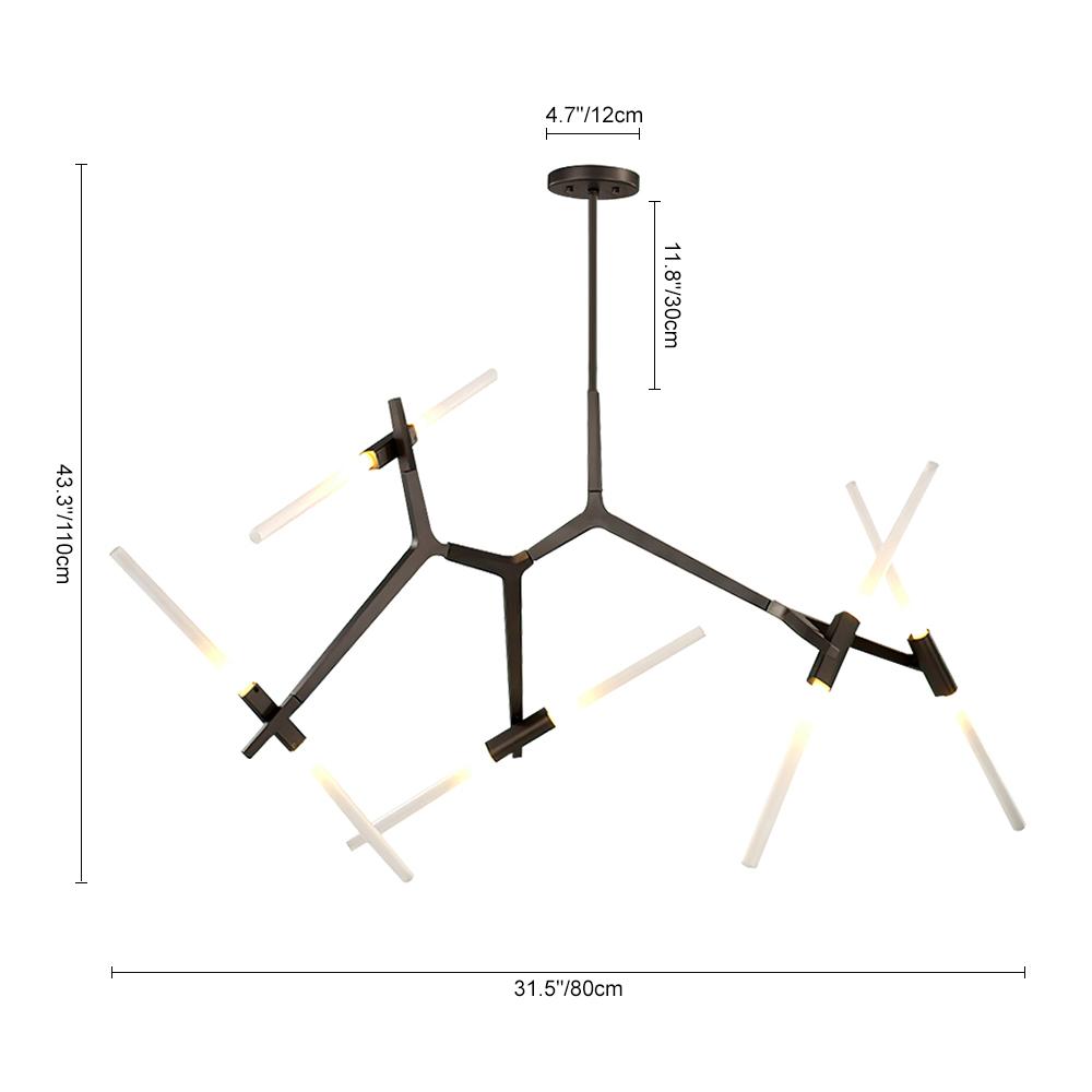 Pendantlightie-Contemporary Asymmetric Design 10 Lights Branch Chandelier-Chandeliers-Black-