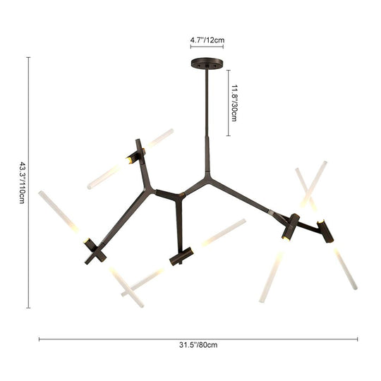 Pendantlightie-Contemporary Asymmetric Design 10 Lights Branch Chandelier-Chandeliers-Black-