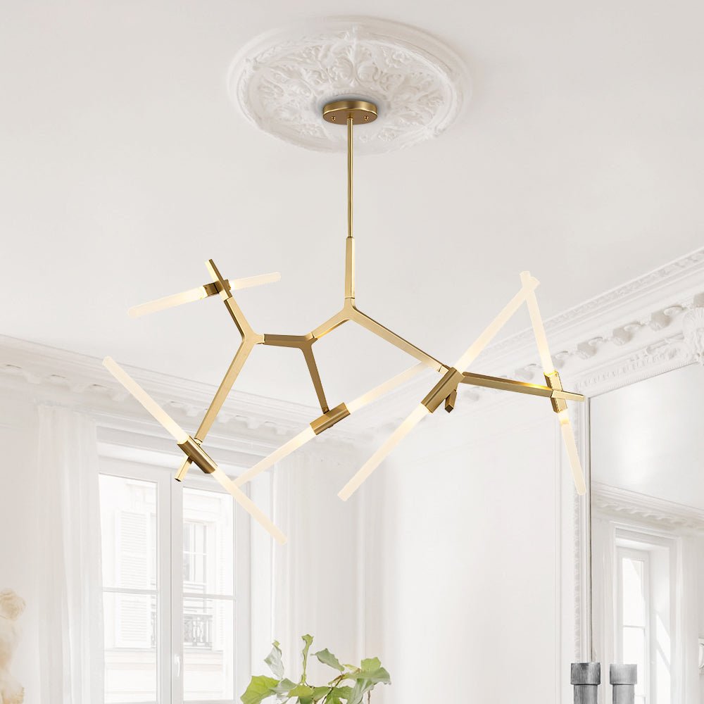 Pendantlightie-Contemporary Asymmetric Design 10 Lights Branch Chandelier-Chandeliers-Brass-