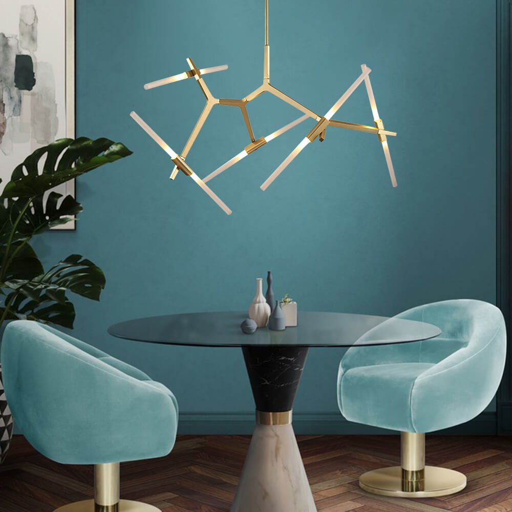 Pendantlightie-Contemporary Asymmetric Design 10 Lights Branch Chandelier-Chandeliers-Brass-