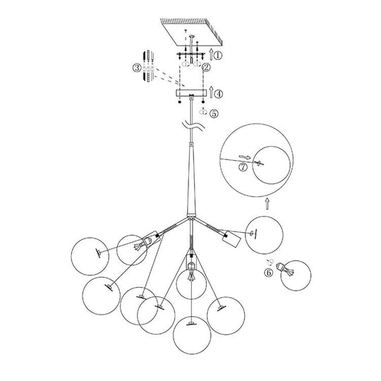 PendantLightie-Contemporary Clear Glass Bubble Chandelier-Chandeliers-Semi Flush-6Lt