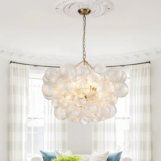 Pendantlightie-Contemporary Clear Ribbed Bubble Chandelier-Chandeliers-8Lt-Brass