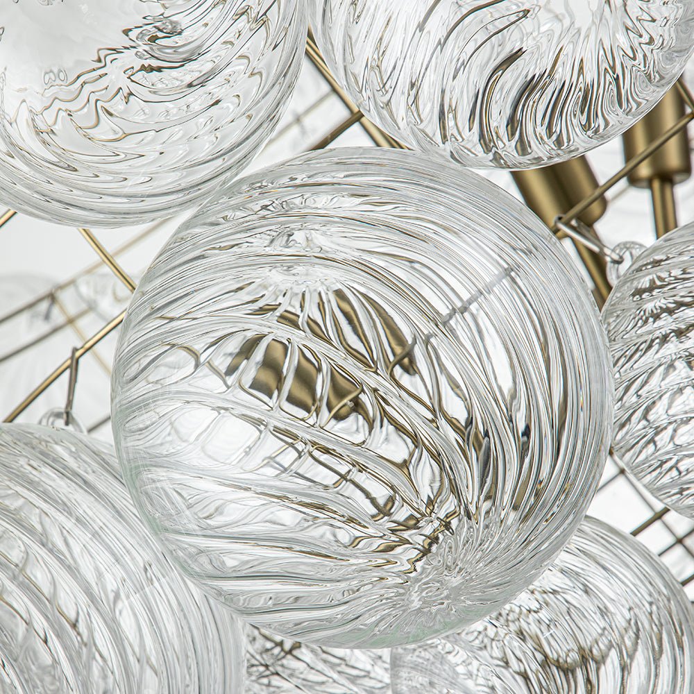 Pendantlightie-Contemporary Clear Ribbed Bubble Chandelier-Chandeliers-8Lt-Nickel