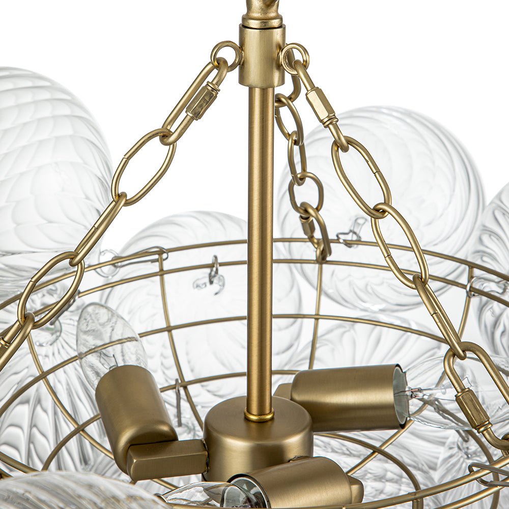Pendantlightie-Contemporary Clear Ribbed Bubble Chandelier-Chandeliers-8Lt-Nickel