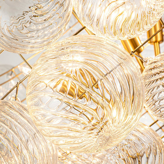 Pendantlightie-Contemporary Clear Ribbed Bubble Chandelier-Chandeliers-8Lt-Nickel