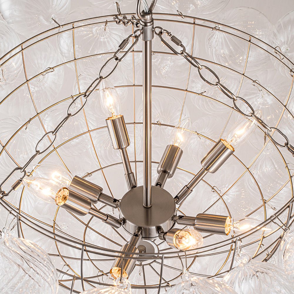 Pendantlightie-Contemporary Clear Ribbed Bubble Chandelier-Chandeliers-8Lt-Nickel