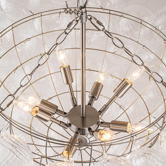 Pendantlightie-Contemporary Clear Ribbed Bubble Chandelier-Chandeliers-8Lt-Nickel