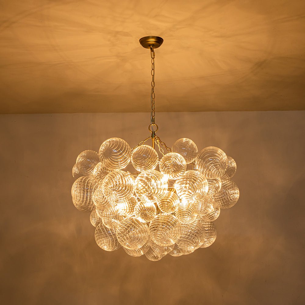 Pendantlightie-Contemporary Clear Ribbed Bubble Chandelier-Chandeliers-8Lt-Nickel