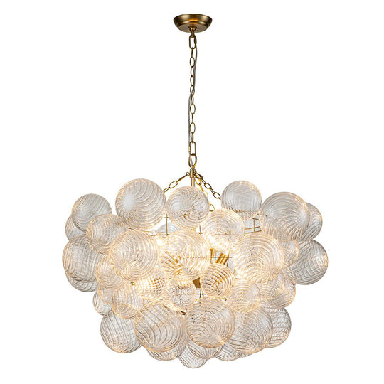 Pendantlightie-Contemporary Clear Ribbed Bubble Chandelier-Chandeliers-8Lt-Nickel