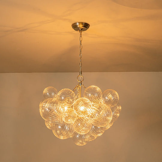 Pendantlightie-Contemporary Clear Ribbed Bubble Chandelier-Chandeliers-8Lt-Nickel