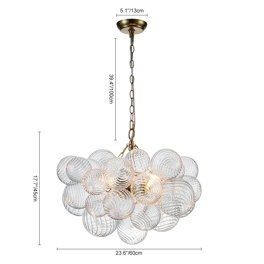 Pendantlightie-Contemporary Clear Ribbed Bubble Chandelier-Chandeliers-8Lt-Nickel
