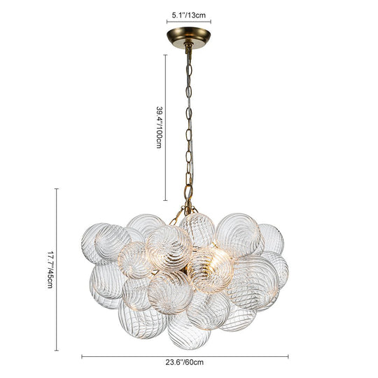 Pendantlightie-Contemporary Clear Ribbed Bubble Chandelier-Chandeliers-8Lt-Nickel