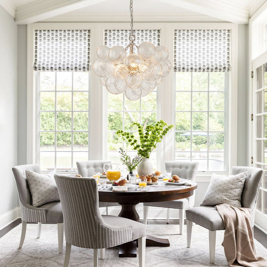 Pendantlightie-Contemporary Clear Ribbed Bubble Chandelier-Chandeliers-8Lt-Nickel