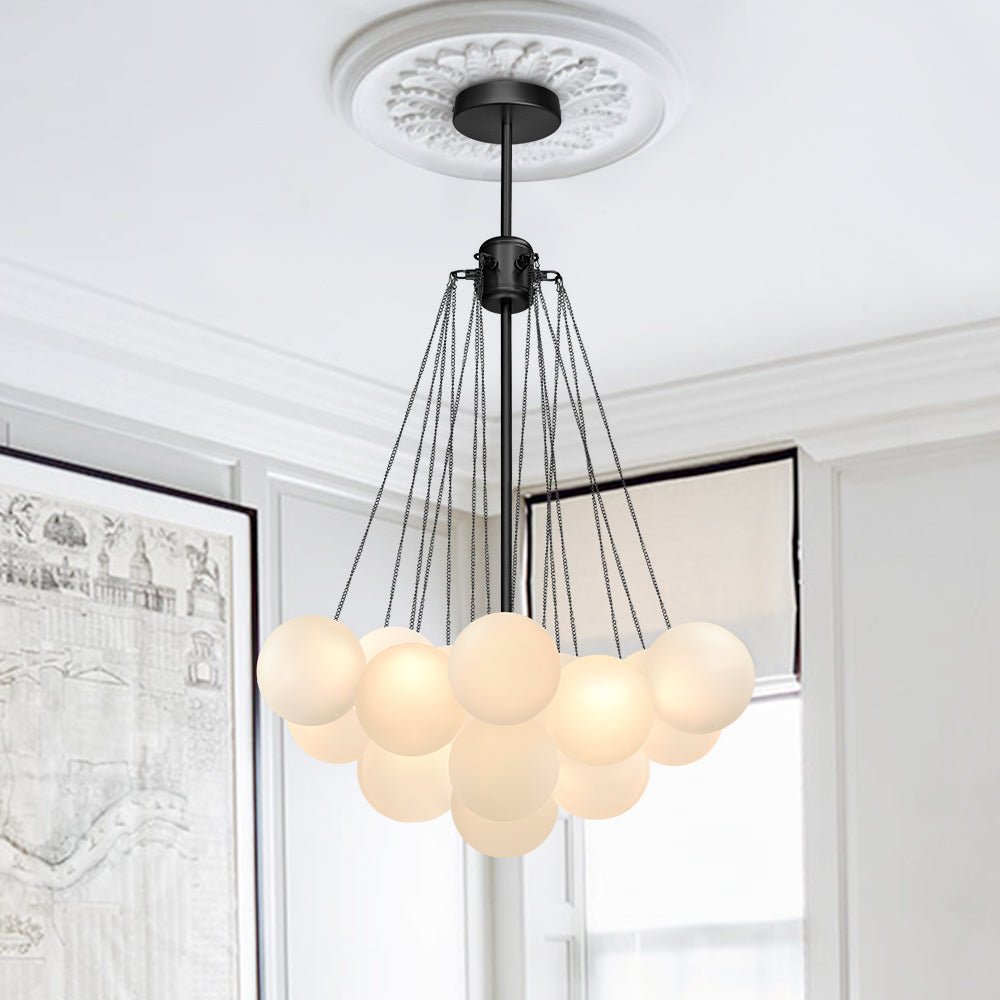 Pendantlightie-Contemporary Glass Bubble Light Fixture-Chandeliers-19 Bubbles-Black
