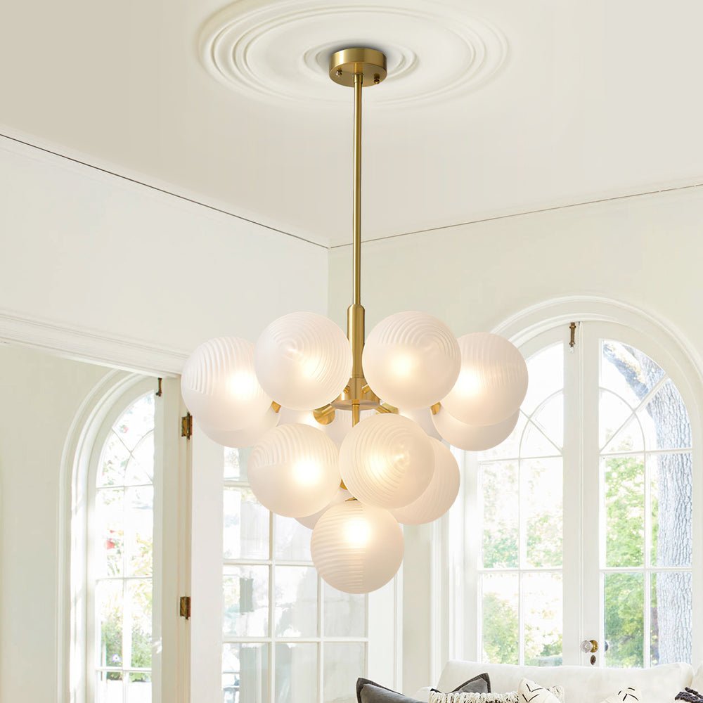 Pendantlightie-Contemporary Ribbed Glass Bubble Chandelier-Chandeliers-13Lt-