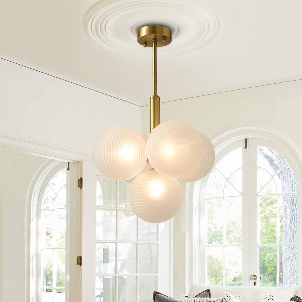 Pendantlightie-Contemporary Ribbed Glass Bubble Chandelier-Chandeliers-5Lt-
