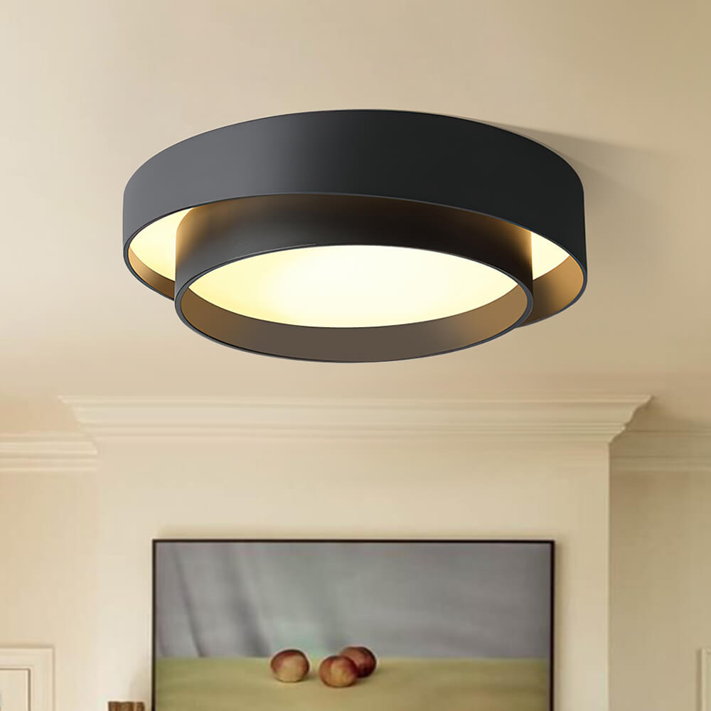 Pendantlightie-Creative Concentric Circle Led Ceiling Light-Flush Mount-Warm White Light-Black