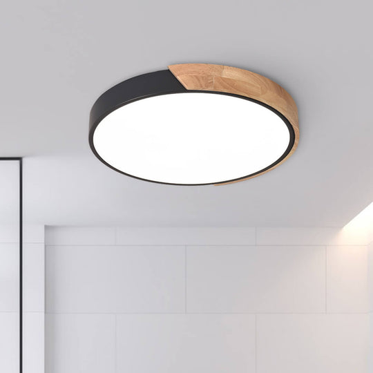 Pendantlightie-Dimmable Led Round Ceiling Flush Mount With Wood Accent-Flush Mount-Black-11.81 Inches