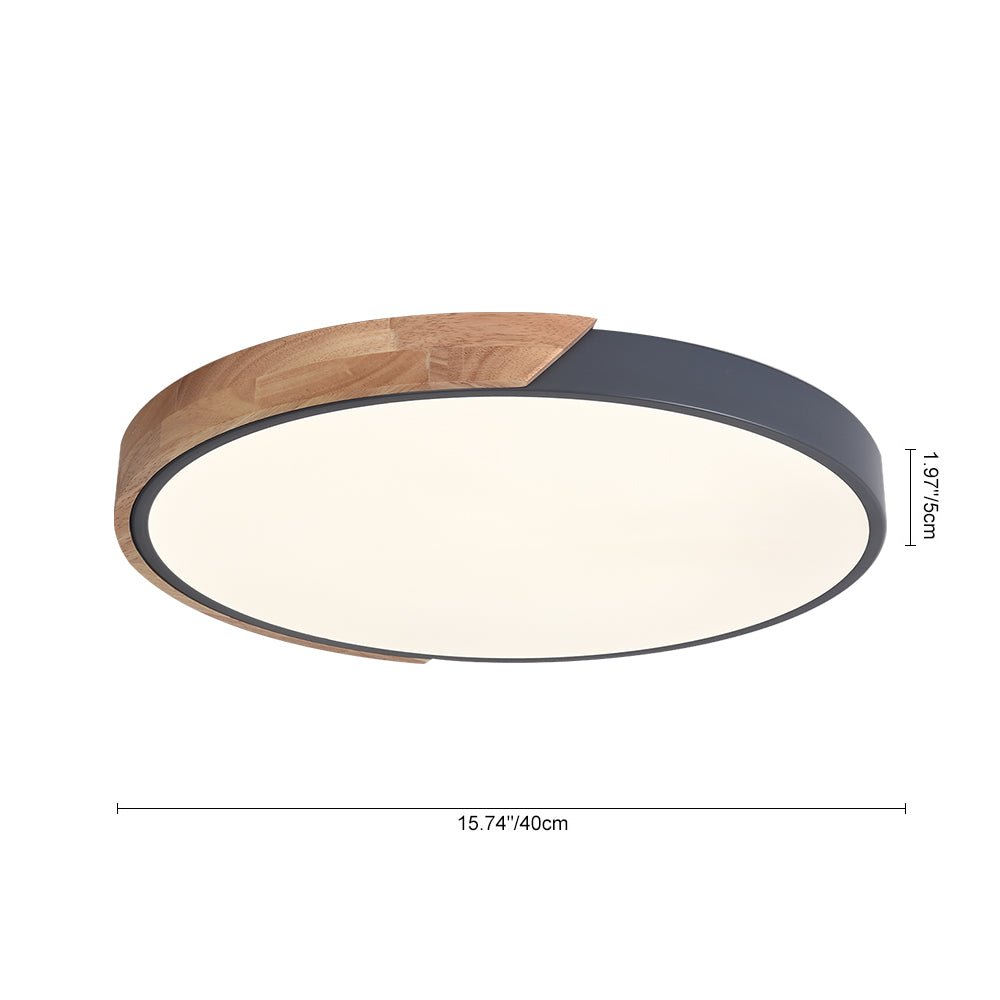 Pendantlightie-Dimmable Led Round Flush Mount With Wood Accent-Flush Mount-Black-11.81 Inches