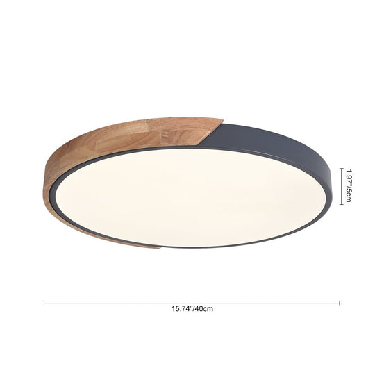 Pendantlightie-Dimmable Led Round Flush Mount With Wood Accent-Flush Mount-Black-11.81 Inches