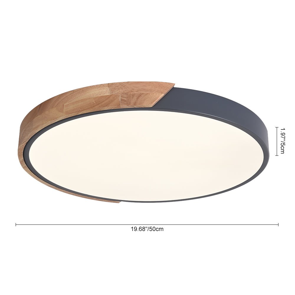 Pendantlightie-Dimmable Led Round Flush Mount With Wood Accent-Flush Mount-Black-11.81 Inches