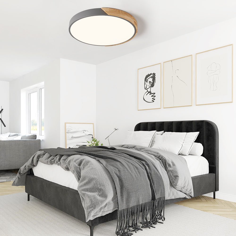 Pendantlightie-Dimmable Led Round Flush Mount With Wood Accent-Flush Mount-Gray-11.81 Inches