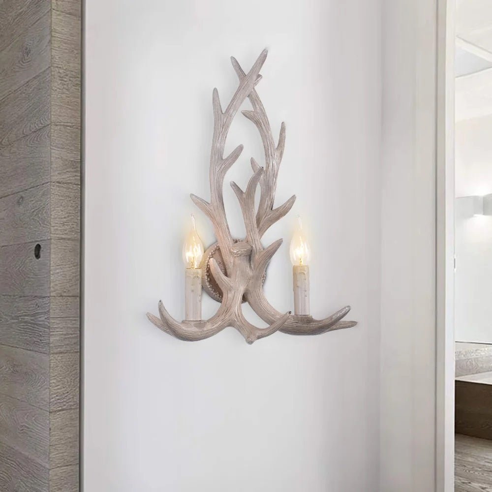 Pendantlightie-Farmhouse 2-Light Antler Shaped Deer Horn Wall Light-Wall Light-White-