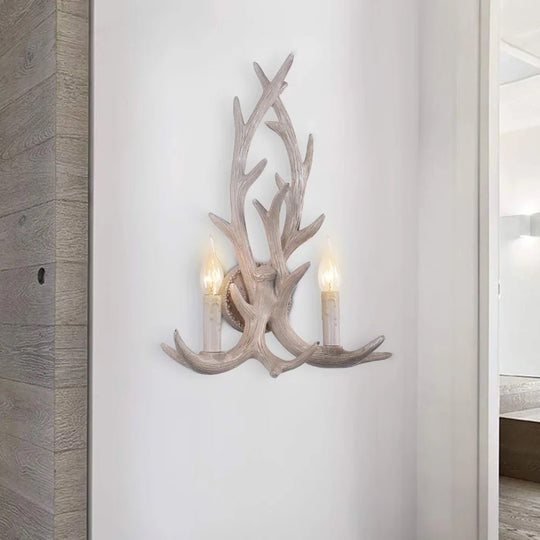 Pendantlightie-Farmhouse 2-Light Antler Shaped Deer Horn Wall Light-Wall Light-White-