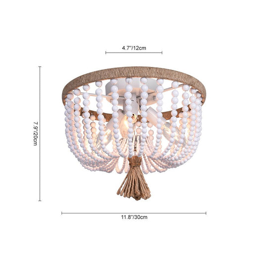 Pendantlightie-Farmhouse 3-Light Hemp Rope White Beaded Flush Mount-Flush Mount-White-