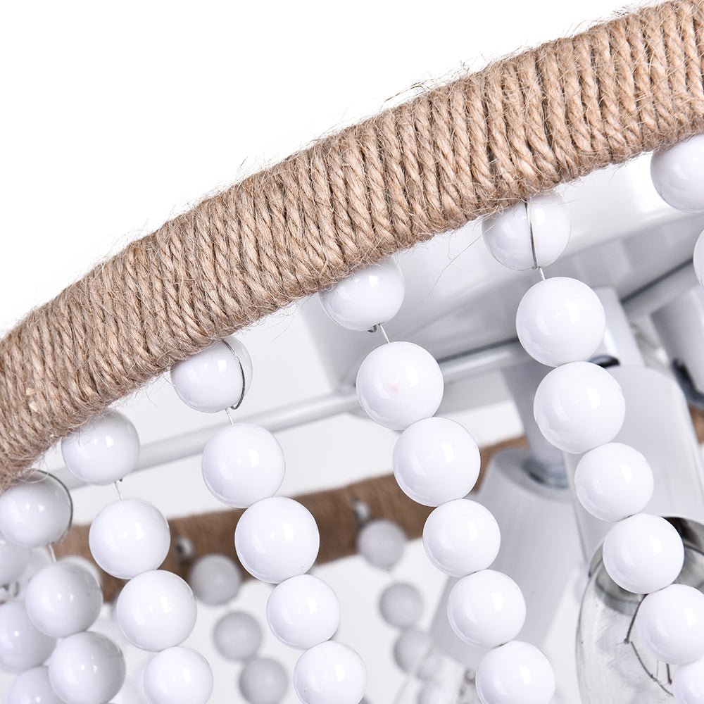 Pendantlightie-Farmhouse 3-Light Hemp Rope White Beaded Flush Mount-Flush Mount-White-