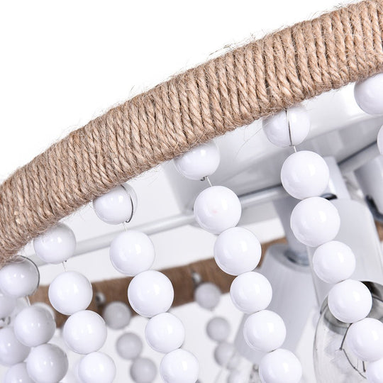 Pendantlightie-Farmhouse 3-Light Hemp Rope White Beaded Flush Mount-Flush Mount-White-