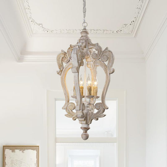 Pendantlightie-Farmhouse 4-Light Wood Cage Chandelier-Chandeliers--