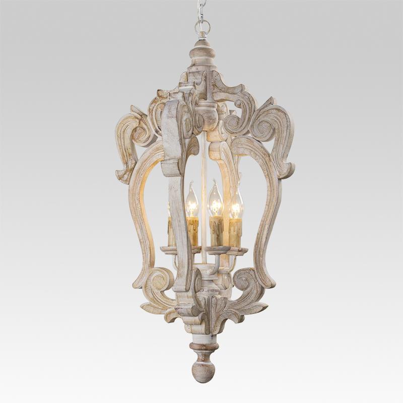Pendantlightie-Farmhouse 4-Light Wood Cage Chandelier-Chandeliers--