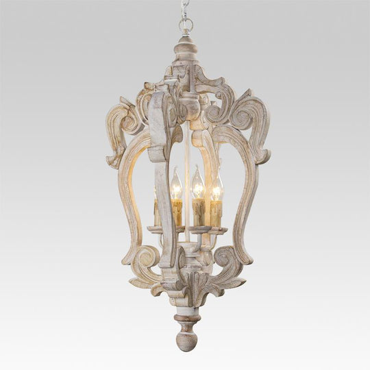Pendantlightie-Farmhouse 4-Light Wood Cage Chandelier-Chandeliers--