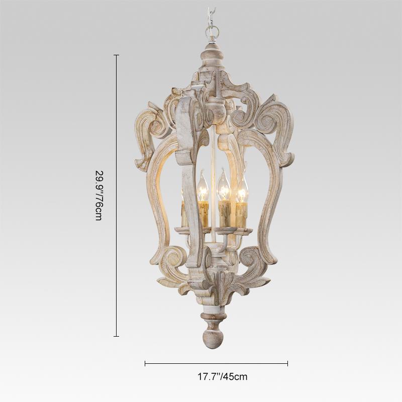 Pendantlightie-Farmhouse 4-Light Wood Cage Chandelier-Chandeliers--