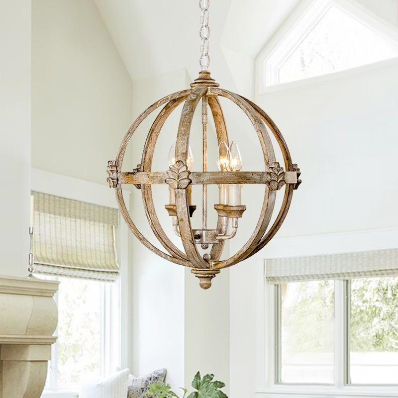 Pendantlightie-Farmhouse Wood 4-Light Orb Chandelier-Chandeliers--